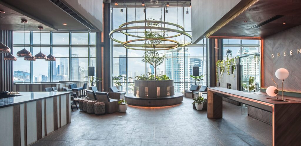 lobby of mixed-use residential building condo